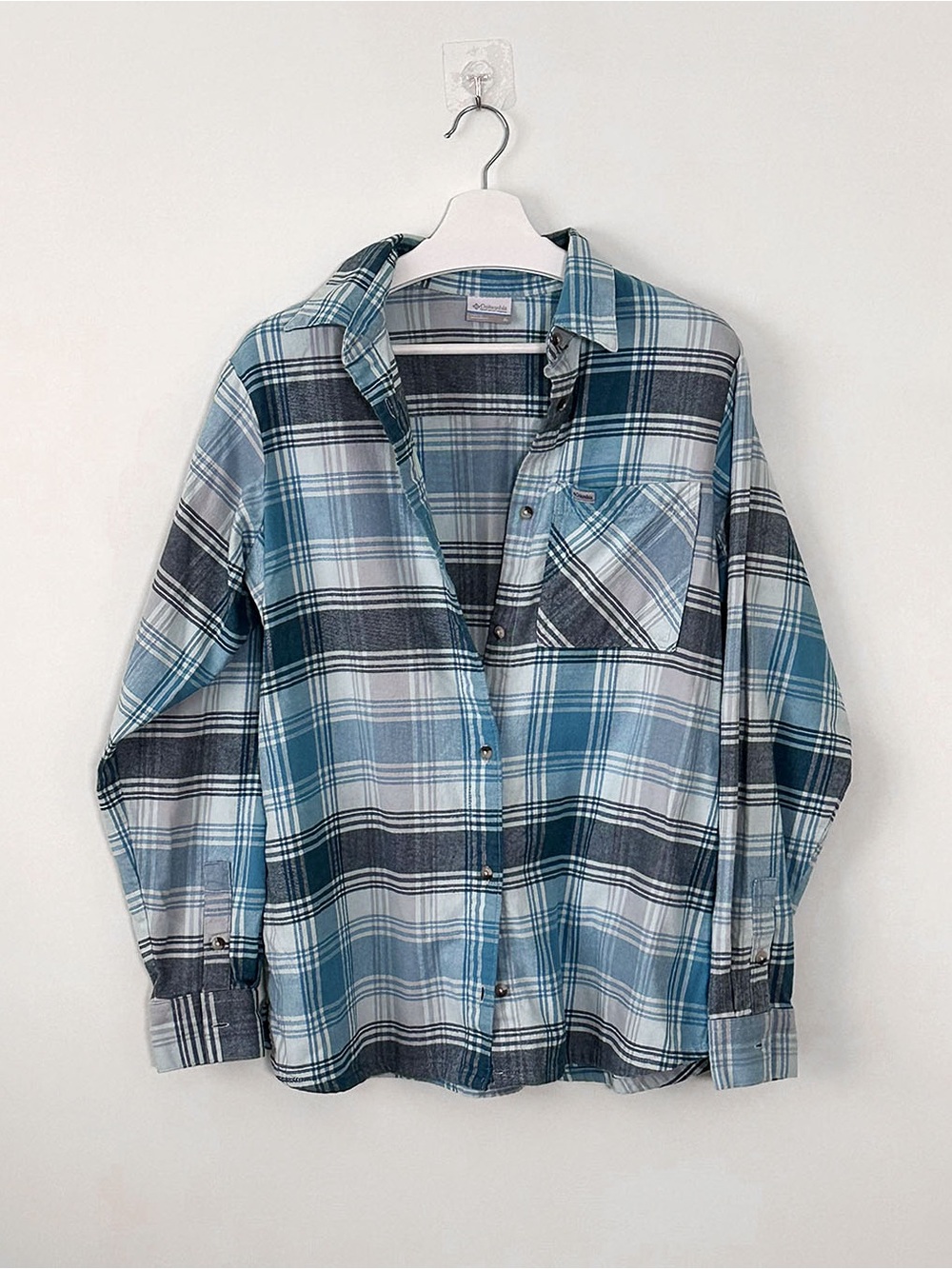 Columbia Men's Blue Cotton Plaid Button-Up Shirt XL